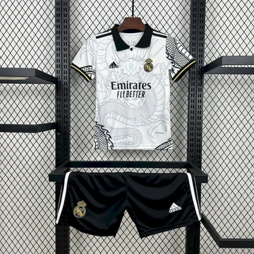 Real Madrid 25/26 Kids dragon white and black Set (T-shirt + shorts)