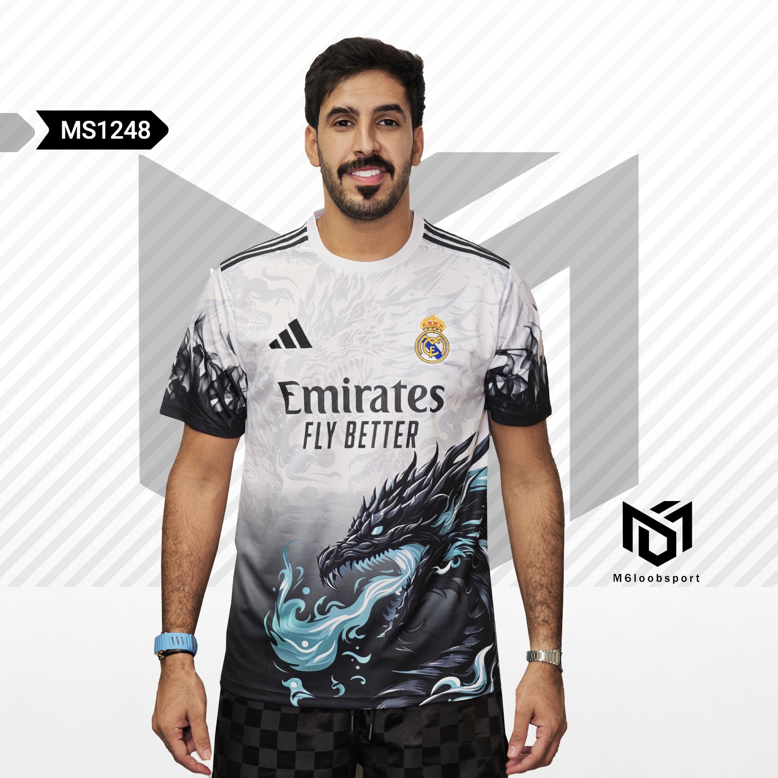 Real Madrid 24/25 dragon edition black and white (Fans jersey)