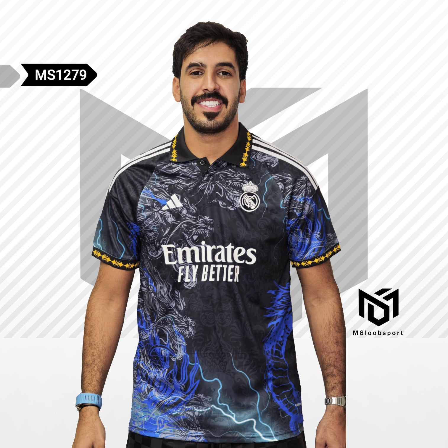 Real Madrid 25/26  dragon blue and black T-shirt  (Fans jersey)