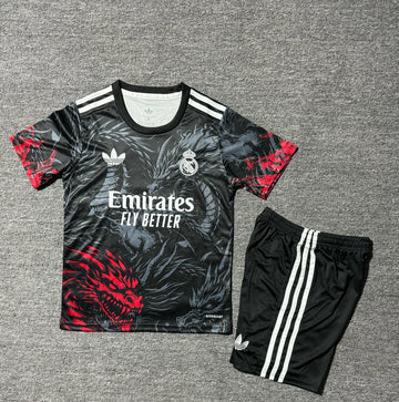 Real Madrid 25/26 Kids dragon black and red Set (T-shirt + shorts)