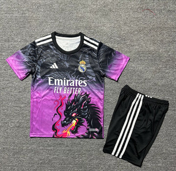 Real Madrid 25/26 Kids dragon Black and pink Set (T-shirt + shorts)